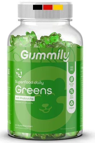 Premium Grüne Superfood Gummibärchen – Gummily - Pflanzliches Ergänzungsmittel mit 12 Nährstoffen, darunter Superfood Greens & Probiotika, gelatinefrei und vegan – für ein erfrischendes Geschmackserlebnis!