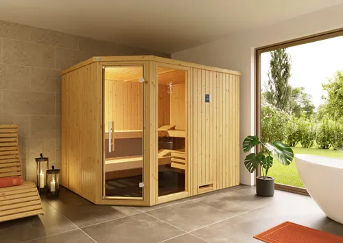 Weka Ecksauna VARBERG 4 GTF - Sauna für Wellness und Entspannung, mit hochwertiger Verarbeitung und optimaler Raumausnutzung für Ihr Zuhause.