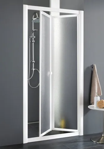 Nischenduschtür »Domino« 83-88 - Klappsystem aus Acrylglas - Duschwannen - Nischenduschtür mit 2,2mm „geperlter“ Oberfläche, wahlweise links oder rechts anschlagbar, ideal für eine flexible und elegante Duschlösung.