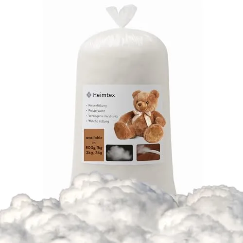 HEIMTEX Füllwatte 500g -100% Polyesterfasern Füllmaterial - Öko-TEX Standard Füllwatte, Perfekt für Kissenfüllung, Füllmaterial, Spielzeugfüllung, Polsterung & DIY Projekte