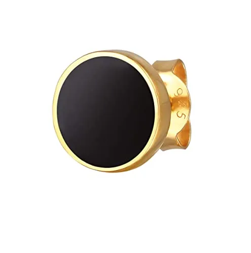 Kuzzoi Herren-Ohrringe 1 Stück Ohrstecker Rund (8 mm) - Ohrringe für Herren aus 925 Sterling Silber, vergoldet mit schwarzer Emaille, handgefertigt und ideal als stilvolles Geschenk für jeden Anlass.