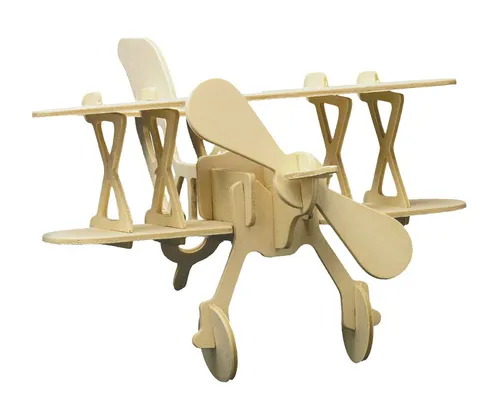 Pebaro 850 5 Holzbausatz Doppeldecker - 3D Puzzle Flugzeug, kreatives Basteln aus unbehandeltem Holz mit 18 Teilen und pädagogischem Nutzen