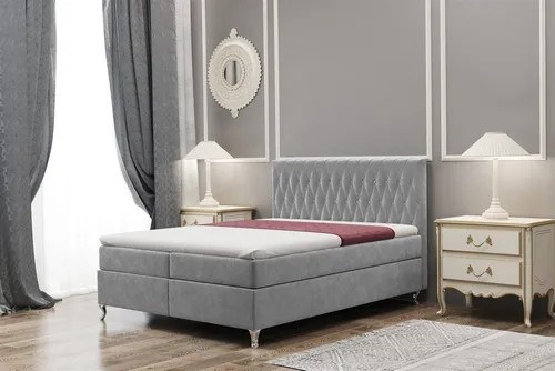 Boxspringbett ESME 200x200cm in Stoff Monolith Grau - Modernes Boxspringbett mit inkl. Kopfteil und Topper, bietet optimalen Schlafkomfort und zusätzlichen Stauraum durch 2 Bettkästen. Ideal für jedes Schlafzimmer.