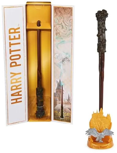 Wizarding World Harry Potter - Authentischer Harry Potter Zauberstab aus Kunststoff mit Hogwarts-Halterung, ca. 30,5 cm, Spielzeug für Kinder ab 14 Jahren, Fanartikel, Gold
