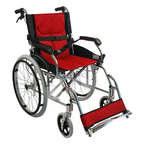 abc HOME Leichtgewichtrollstuhl Aluminium 11 kg – Faltbar & Kompakt – Rot/Schwarz