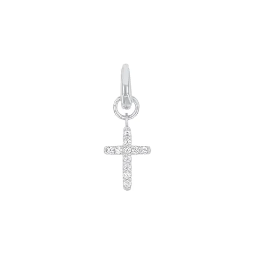 Amor Charm 925 Sterling Silber Damen Charms mit Zirkonia - Clasp Charms für Damen, eleganter Kreuz-Anhänger aus 925 Sterling Silber mit 11 funkelnden Zirkonia-Steinen, ideal als Geschenk und für besondere Anlässe.