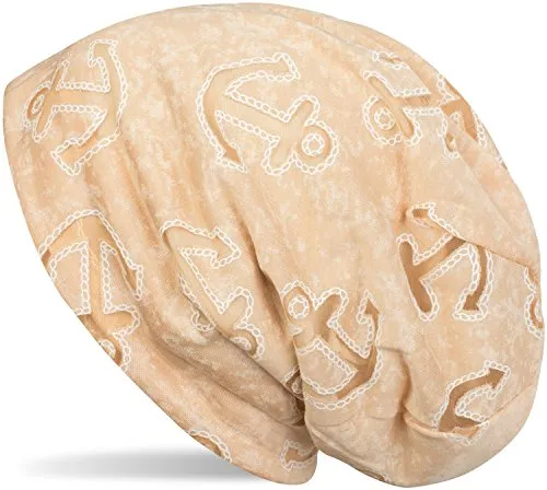 styleBREAKER Beanie Mütze im maritimen Anker Seil Print Look, Slouch Longbeanie, Unisex 04024082, Farbe:Apricot-Beige