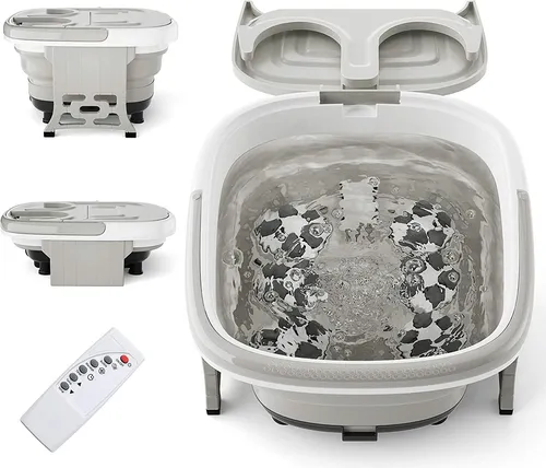GOPLUS Fußbad mit Sprudel- und Vibrationsmassage, Fußbadewanne mit Fernbedienung, Klappbares und elektronisches Fußsprudelbad, 10-60 Min. Timer (Grau)
