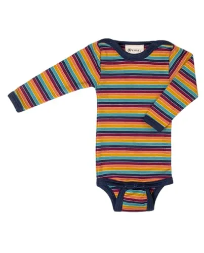Engel Natur Gestreifter Langarm Baby Body - Bodys für Baby-Jungen, aus 70% kbT-Merinowolle und 30% Seide, GOTS zertifiziert, ideal für empfindliche Babyhaut, Made in Germany.