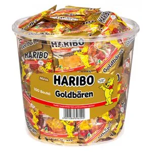 Haribo Goldbären Minis, 100 Minibeutel in Dose in orange von HARIBO