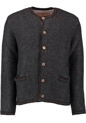 OS Trachten Strickjacke Fudei Trachten-Wolljacke mit Rundhalsausschnitt und Paspeltaschen