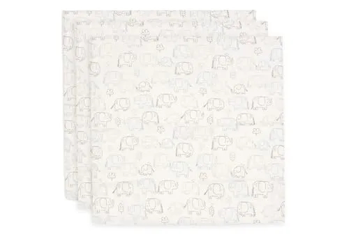 Jollein Musselin Tuch Baby – Elephant Tales – 3er Pack – 70x70cm – 100% Baumwolle – Spucktücher Baby – OEKO-TEX Zertifiziert
