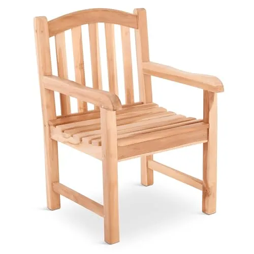 Teakholz-Sessel LANA XL mit gebogener Rückenlehne - Essstühle: Robuster Gartensessel aus wetterfestem Teakholz, ideal für Outdoor-Bereiche mit 130 kg Tragfähigkeit und hohem Sitzkomfort.