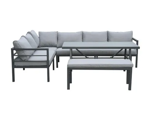 Green Spirit Gartenlounge-Set San Menaio - Grau, für 7 Personen - Esssets für die Terrasse: Wetterfestes Möbel-Set mit geräumiger Ecklounge und elegantem Tisch in Steinoptik – ideal für gesellige Abende im Freien.