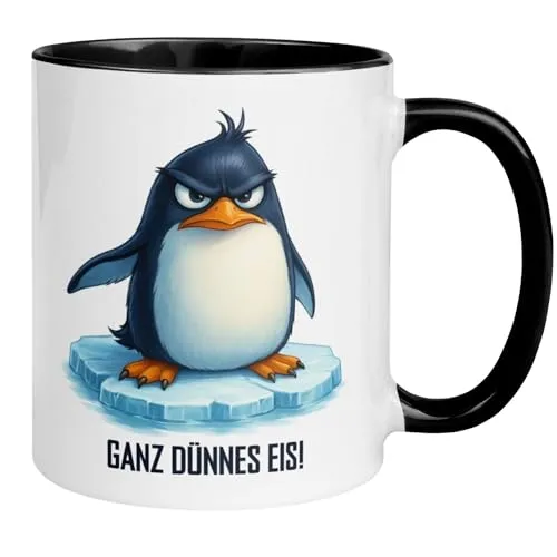 Pinguin Tasse Lustig mit Spruch | Ganz dünnes Eis | Witzige Kaffeetasse Geschenk Arbeit Büro Homeoffice | Becher Morgenmuffel Langschläfer Aufsteh-Muffel Schlafmütze Nachtmenschen Montagshasser