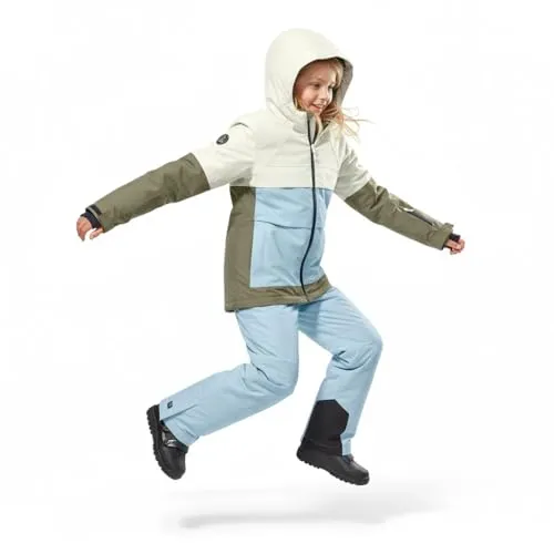 Killtec Mädchen Skianzug Größe 128 - wasserdicht 10.000 mm Wassersäule atmungsaktiv - Skijacke Beige Khaki Hellblau, Skihose Hellblau