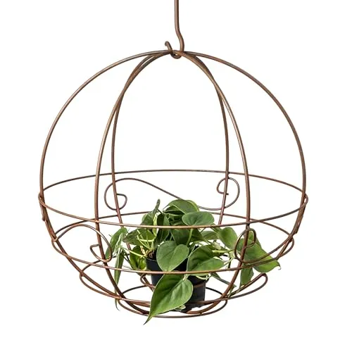 Spetebo Metall Blumenampel Rost Optik - 36 cm - Ampeln mit rustikalem Gitter Design, inklusive entnehmbarem Zink Pflanztopf und langem Aufhänghaken für stilvolle Gartendekoration.
