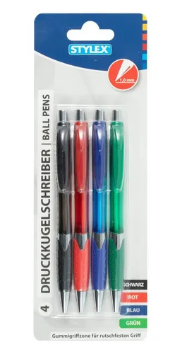 Einwegkugelschreiber, 4 St. [Stylex 30090] rün-, rot-, blau- & schwarzschreibend
