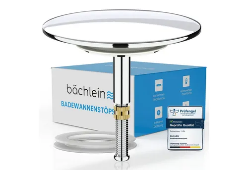 Bächlein Badewannenstöpsel - Hochwertiger Chrom Badewannenstopfen mit Excenterverschluss - Badewannenstöpsel aus massivem Messing, langlebig und einfach zu installieren. Mit passgenauen Dichtungen für einen dauerhaft dichten Ablauf und einfache Reinigung.