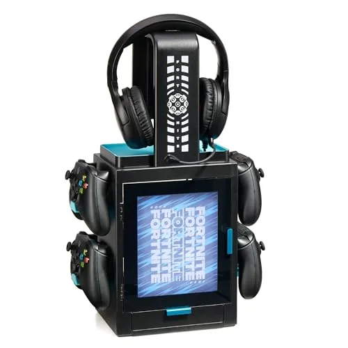 Numskull Offizieller Fortnite LED Light Gaming-Schrank - Controller-Halter und Headset-Ständer für PS4, PS5, Xbox Series X/S, mit anpassbaren LED-Beleuchtungseinstellungen und praktischem Zubehörfach