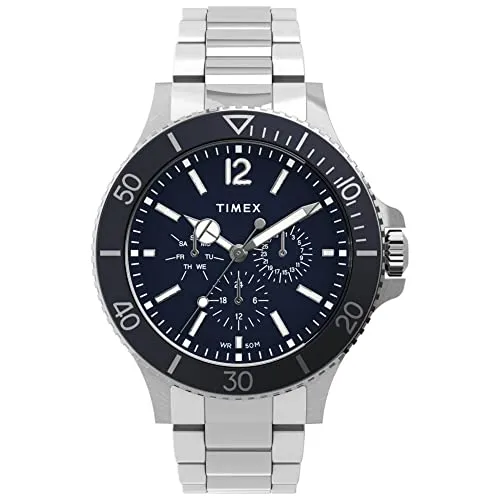 Herrenuhr TIMEX HARBORSIDE TW2U13200 - Multifunktionale Edelstahl-Armbanduhr in Blau - Armbanduhren für Herren mit 5 ATM Wasserdichtigkeit und praktischen Funktionen wie Tagesdatum. Stilvolles Design mit robustem Edelstahl.