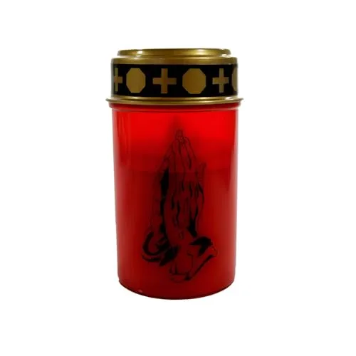 Fachhandel Plus LED Grablicht Rot mit Batterien – Grabkerze LED, Grableuchte Ewiges Licht mit Motiv betende Hände, wetterfest mit Ein-/Ausschalter für Friedhof & Gedenkstätte