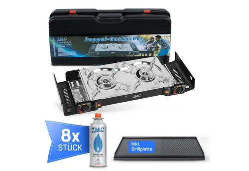 ZMC Gaskocher Butan 2-flammig - Campingkocher mit Piezozündung und 2,5 kW Wärmeleistung, ideal für Outdoor-Abenteuer und Innenräume. Kompakt und leistungsstark für vielseitige Kochmöglichkeiten.