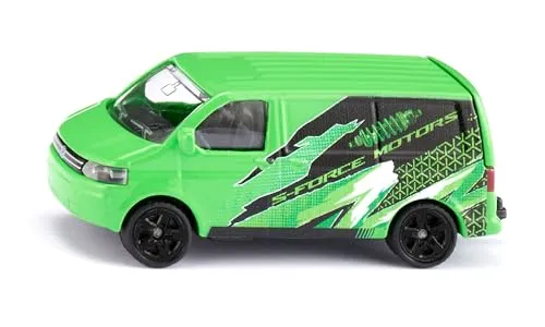 siku 1585, VW T5 Transporter, Metall/Kunststoff, Grün/Schwarz, Öffenbare Heckklappe, Spielzeugauto für Kinder