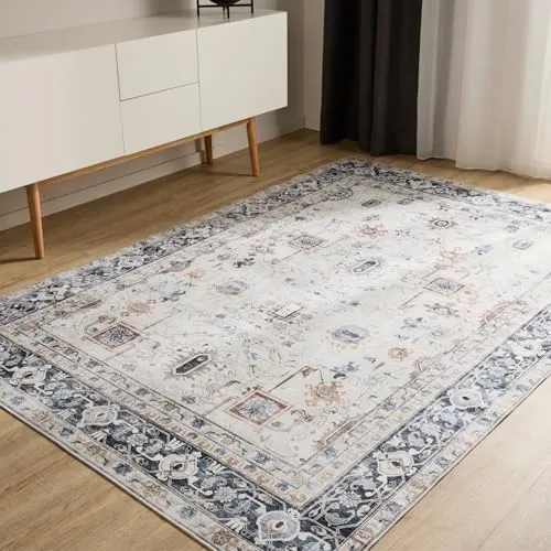 benuta Basic Waschbarer Teppich George - Creme/Grau 80x150 cm - Teppich im Vintage-Stil, maschinenwaschbar bei 30°, mit rutschfester Rückseite – ideal für Wohnzimmer und Schlafzimmer.