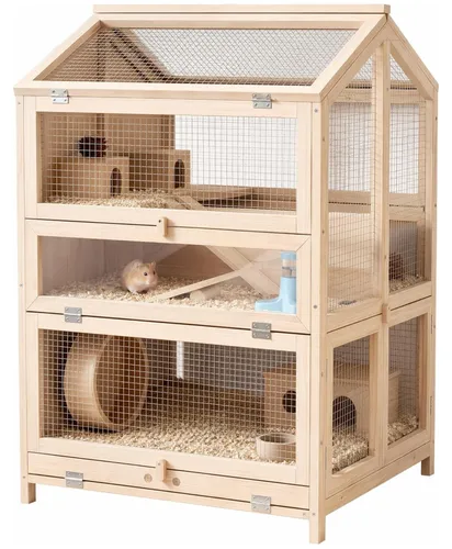 PawHut Hamsterkäfig 3 Etagen aus Holz 68 x 61,5 x 90 cm von PawHut