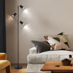 Stehlampe Standleuchte 3 Leuchten schwenkbare Stehlampe Stehleuchte Wohnzimmer Modern schwarz, 3 Flammig, Metall, 3x GU10, LxBxH 25x23x154 cm