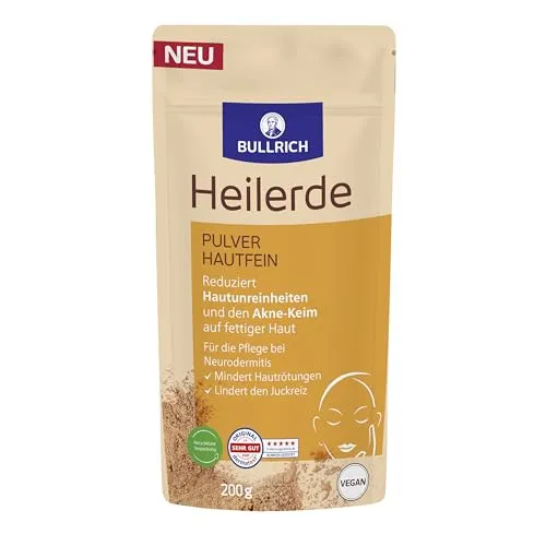 Bullrich Heilerde Pulver hautfein | Gesicht & Peeling | 200 g | Reines mineralisches Naturprodukt | Zum Anrühren | Für Gesichtsmasken & Peelings