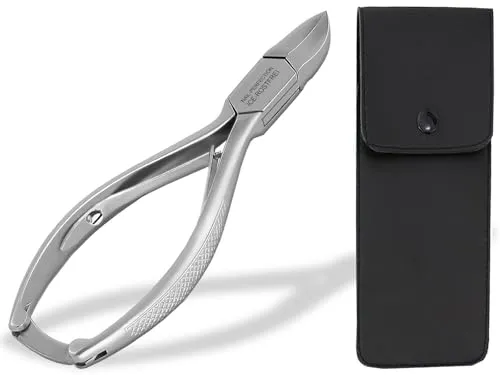 Nagelzange Fußnagelzange Nagelschere Rostfrei Edelstahl mit gebogener Schnittfläche für Mittlere bis Starke Fußnägel Maniküre Nagelknipser Pediküre Zange 16 cm mit Etui zur Pflege von Füßen und Händen