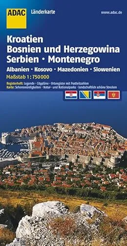 Produktbild ADAC LänderKarte Kroatien, Bosnien u. Herzegowina, Serbien, Montenegro 1:750 000