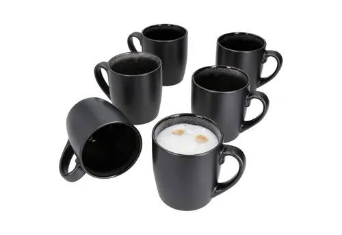 MamboCat Becher 6er Set Zakynthos Reactive Glaze Grey Black - Thermobehälter mit handgefertigten Kaffeebechern in einzigartigem Design, perfekt für warme und kalte Getränke. Jedes Stück ist ein Unikat und spülmaschinengeeignet.