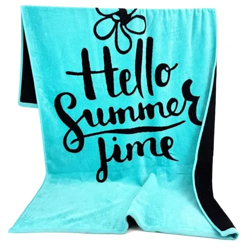 heimtexland ® Strandtuch Soft Velours Badetuch Sommer Handtuch 90 x 160 cm Duschtuch saugstark Frottier 100% Baumwolle Oeko-TEX Typ907 Hello türkis - 1 Stück