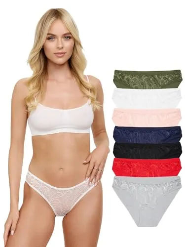 Tazzio Damen Slip 7er-Pack Unterhosen Slips Unterwäsche Pantys Mehrpack Tanga String Baumwolle Set F911 (Mix Farben, XL)
