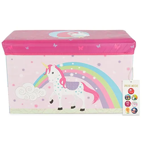 Bieco Aufbewahrungsbox mit Deckel Einhorn 60l - Aufbewahrungsbehälter mit Deckel für Kinderzimmer, belastbar bis 80 kg und als Sitzgelegenheit nutzbar. Ideal zur kreativen Spielzeugorganisation!