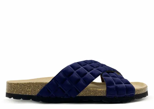 thies Damen Sandalen mit Riemen in Navy-Blau - Stylische Damen-Sandalen mit quilted Riemen im Cross-Design. Ideal für den Sommer, bieten sie optimalen Halt und Komfort bei jedem Schritt.