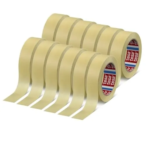 Tesa 4323 Papierband für Masken, Lackierung, Gummipapier Professionell - Hochwertiger Kleber (25 mm - 12 Rollen)