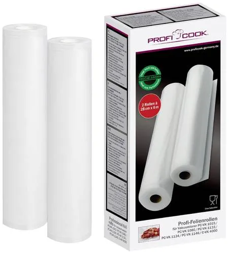Profi Cook 8910155 2x Folienrollen 28cm x 6m - Reinigung: Vakuumierfolien für Fleisch, Fisch und Gemüse, halten Lebensmittel bis zu 8x länger frisch, wiederverwendbar und ideal für Sous Vide Garen.