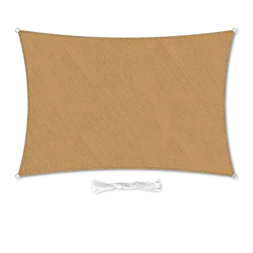 Hometex Premium Textiles Sonnensegel 2×4m Rechteckig inkl. Befestigungseile | Sand | Sonnenschutz ideal für Garten, Terrasse, Balkon, Camping | Windabweisender Schattenspender