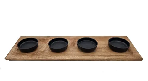 Mango Advents Kerzenhalter für 4 Kerzen - 45 x 15 cm - Holz Metall Kerzenständer - Adventskranz Weihnachten Tisch Winter Dekoration