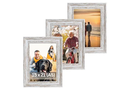 Victor (Zenith) Bilderrahmen Vincent, Bilderrahmen Set 15x21 cm Braun A5, Vintage Bilderrahmen Landhaus