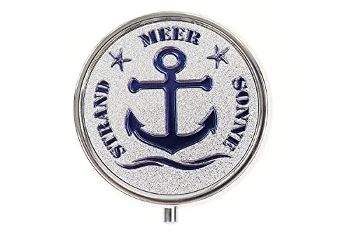 Sommerliche Metall Pillendose mit 3 Trennfächern und Spiegel für medizinische Tabletten als täglicher Begleiter, Pillenspender Pillentetui H: 2cm, ⌀ 5cm