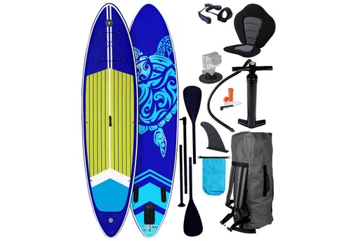 SUP Board aufblasbar TURTLE 320 dark blue - Surfen & Kitesurfen – Ausgezeichnetes SUP Board mit Drop-Stitch Technologie, 140kg Tragkraft und umfangreichem Zubehör für Anfänger und Fortgeschrittene.