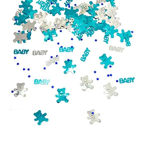 Oblique Unique® Konfetti Baby + Sternchen + Bärchen Blau Türkis Silber 500 STK. Tisch Deko für Geburt Taufe Baby Shower Junge