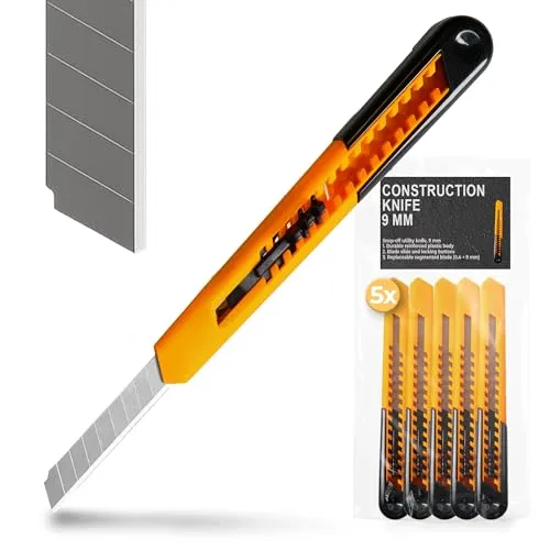 5x Cuttermesser 9 mm Abbrechmesser Teppichmesser Paketmesser Kartonmesser Sicherheitsmesser mit Klingeneinzug Kuttermesser Cutter Tapeziermesser Grafikmesser Abbrechklingen