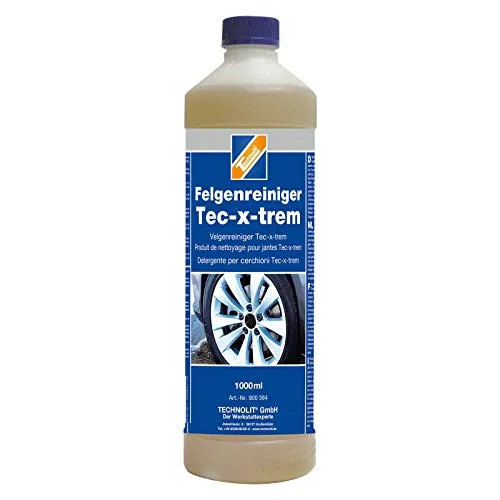 TECHNOLIT Felgenreiniger Tec-x-trem 1L - Autopflege für Stahl-, Alu- und Chromfelgen, wirkt selbsttätig und ist säurefrei – ideal zur Entfernung von Bremsstaub und Flugrost.
