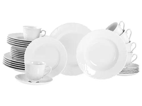 CreaTable Rokoko Weiß Kombiservice 30-tlg, Porzellan in weiß von CreaTable